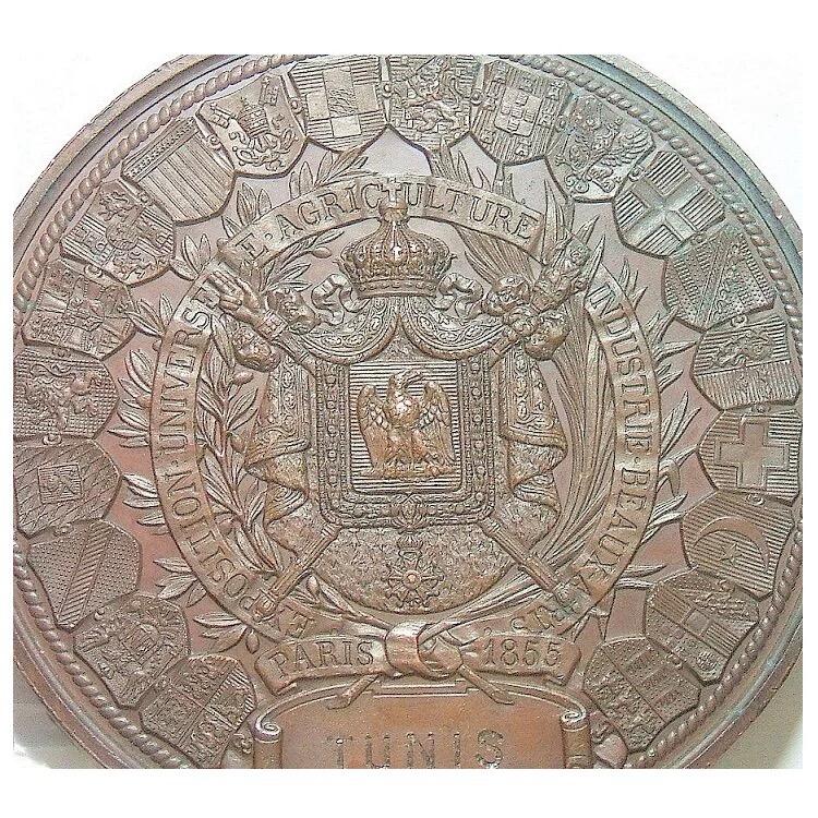 【艺术】法国艺术大章1855年 拿破仑三世徽盾雄鹰 高浮雕精制超大铜章 60MM 112克