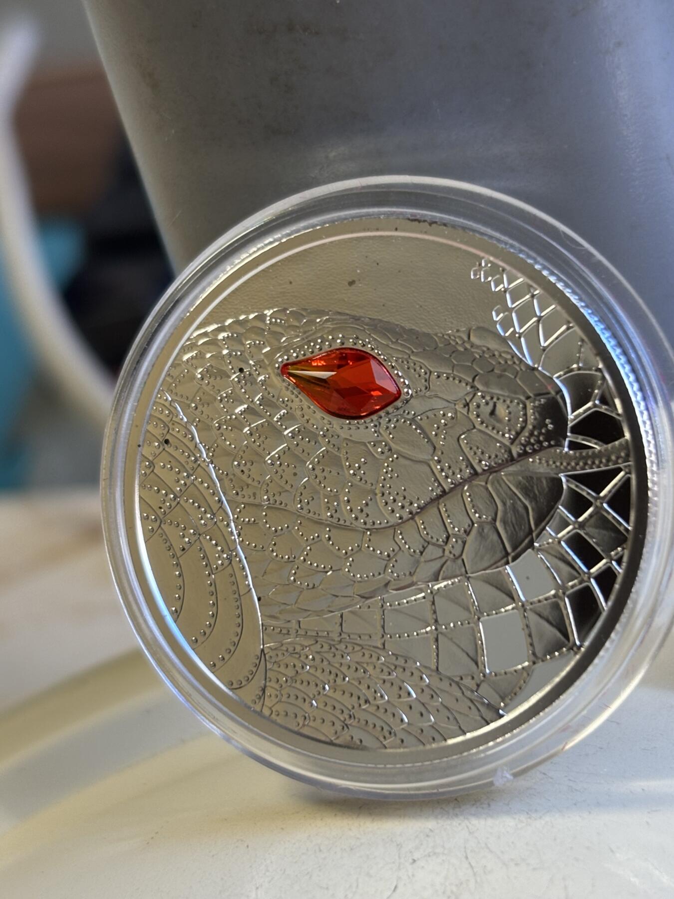 第196期拍卖 奥地利2021年世界之眼1澳洲土著造物主彩虹蛇银币，925银，22.42克，发行30000枚，有黑点