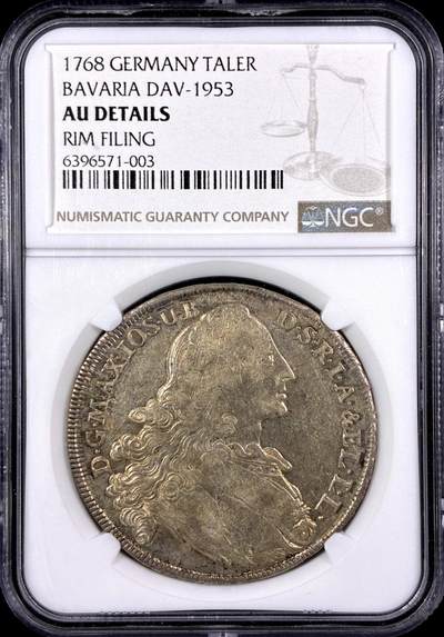 【雨安】【直播拍卖】【第0131期-评级币章】2026-04-04 周六 19:30 (金价1060, 银价18.08)  - [评级德国] Germany 德国 德意志 1泰勒 Bavaria巴伐利亚 KM#0519 马克西米利安三世·约瑟夫.圣母抱婴 1768年  NGC-AU