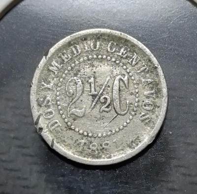 外国优质银币克朗币纪念章，每周六晚九点倒数截拍，满百包邮可寄存，持续收拍 - 哥伦比亚共和国1881 年2½ 分，正面为自由之帽，是哥伦比亚独立后早期流通辅币，见证了其建国初期的货币体系与民族象征。