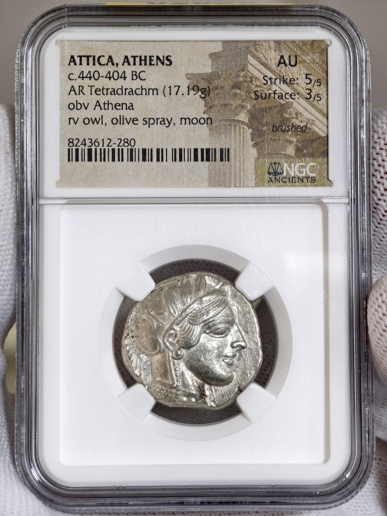 NGC-AU5/3古希腊雅典城邦雅典娜猫头鹰4德拉克马银币