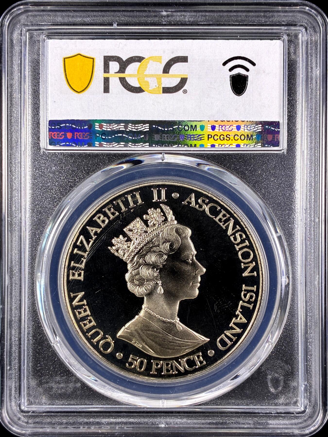 【雨安】【直播拍卖】【第0131期-评级币章】2026-04-04 周六 19:30 (金价1060, 银价18.08)  [评级现代] Ascension Island 阿森松岛 50便士 2002年 王太后 PCGS-PR68DCAM 精制币