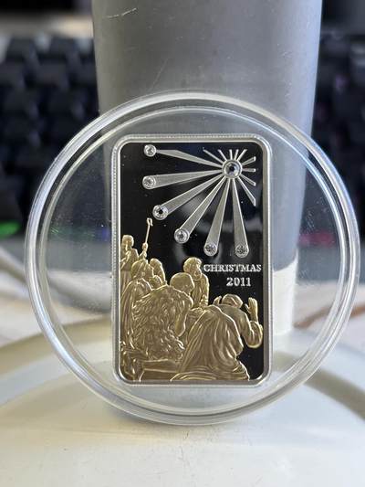 第196期拍卖 - 库克2011年圣诞节朝拜镶嵌水晶镀金条形纪念银币，925银，25克