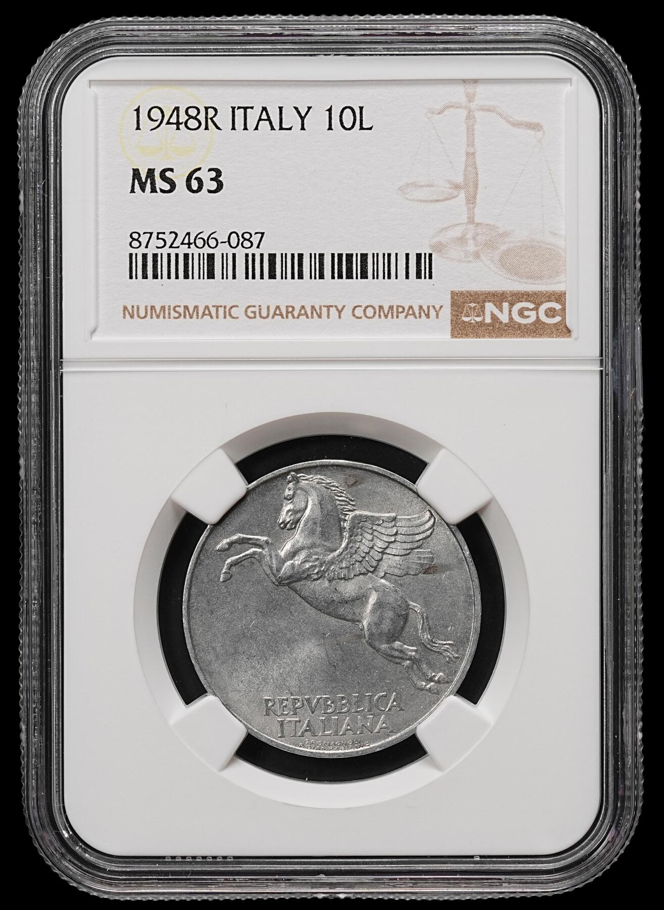 修遠堂世界钱币第110期 NGC MS63 1948年意大利10里拉