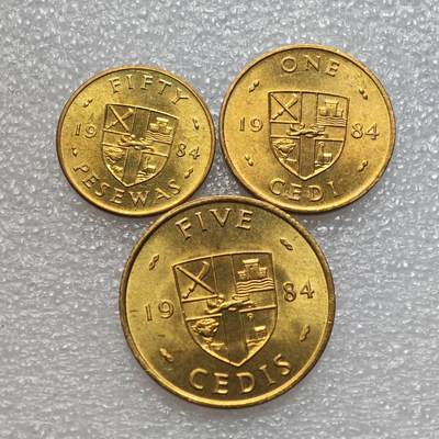  【淘币小摊】限时拍第八百九十二拍   教皇国塞舌尔加纳危地马拉场    每周一统一发货 - 加纳1984年3枚铜币 km24-26