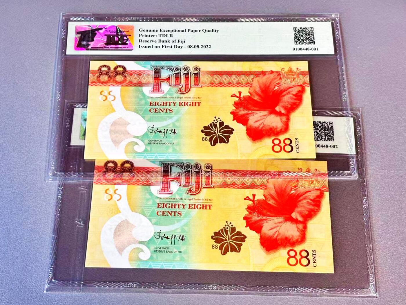 【Blue Auction】世界纸币精拍第804期——18级TOP拍卖/信誉/品质/专业/高效💫 【一组2张连号 无47】斐济 2022年88分 TQG67EPQ