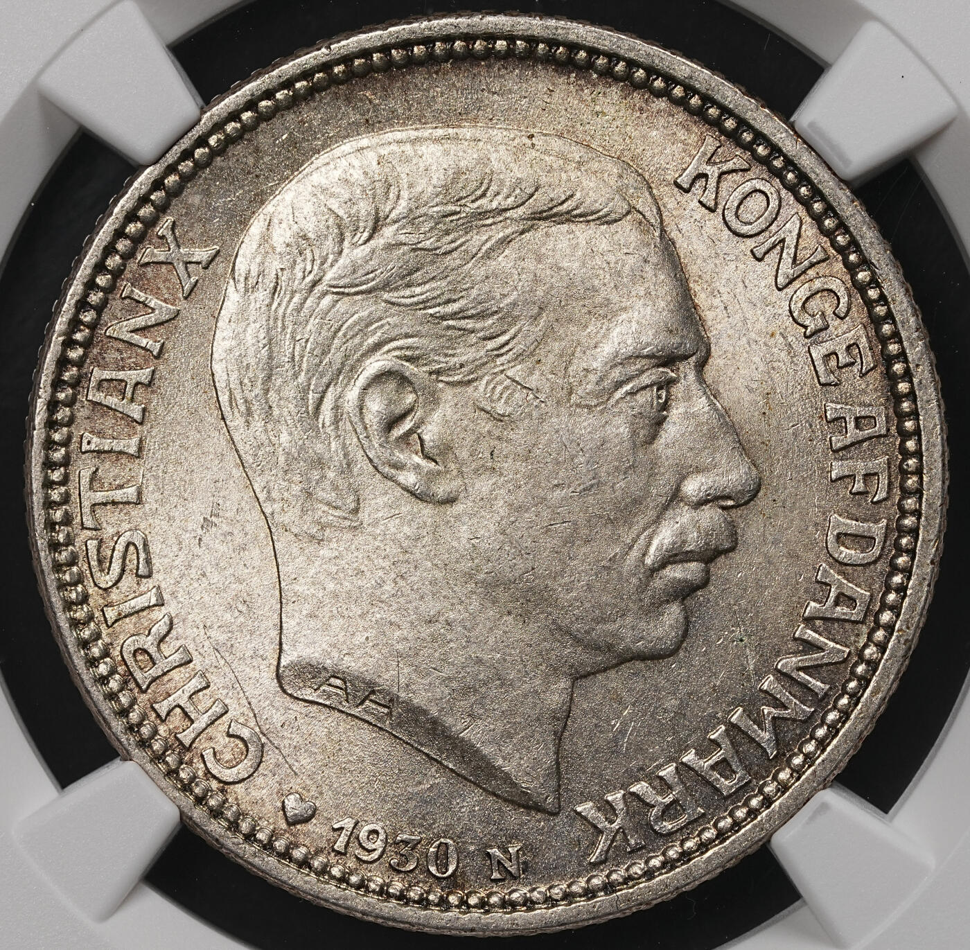 修遠堂世界钱币第110期 NGC MS65 1930年丹麦国王60大寿纪念2克朗银币