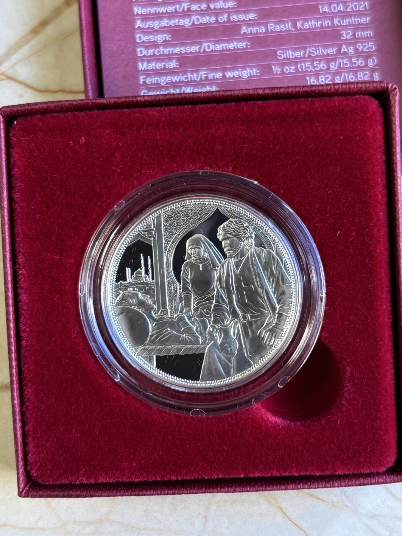 第196期拍卖 奥地利2021年骑士传说系列5兄弟友情精制纪念银币，925银，16.82克，发行30000枚