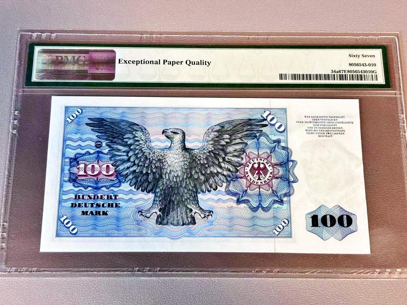 【Blue Auction】世界纸币精拍第804期——18级TOP拍卖/信誉/品质/专业/高效💫 【p34a 无47】德国 1970年100马克 明斯特 PMG67EPQ 