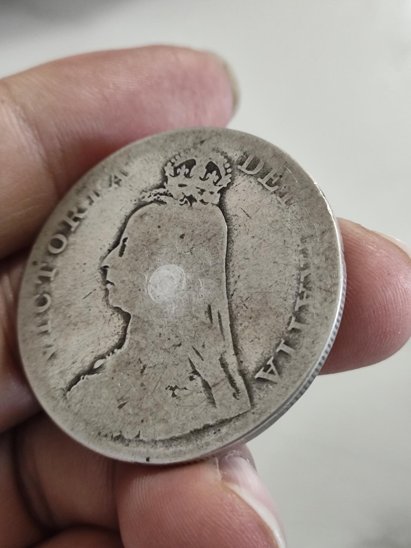 英国银币，1889年，维多利亚高冠像，大不列颠联合王国，双弗洛林银币