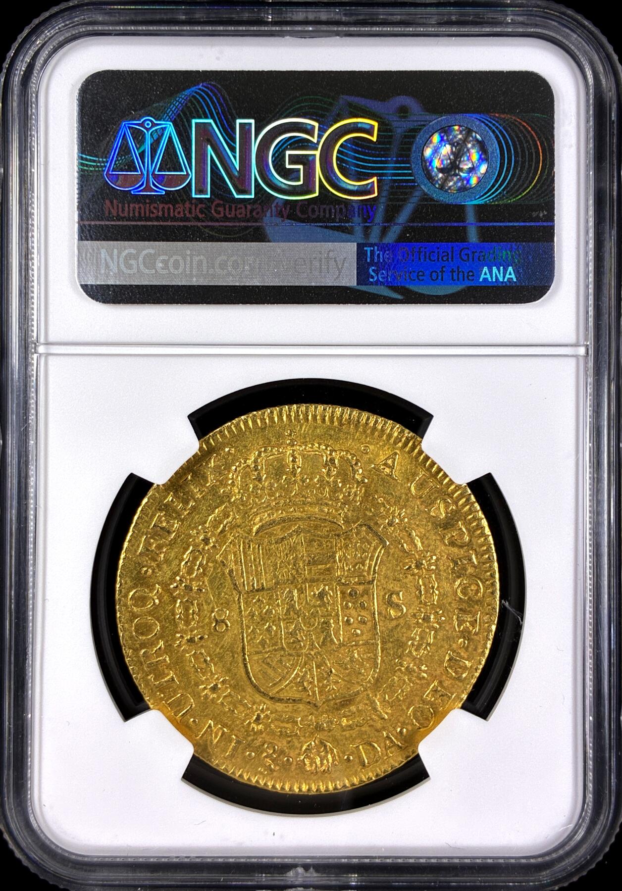 【雨安】【直播拍卖】【第0131期-评级币章】2026-04-04 周六 19:30 (金价1060, 银价18.08)  [评级金铂] Chile [金币] 西属智利 卡洛斯四世 8埃斯库多 1796年  NGC-AU