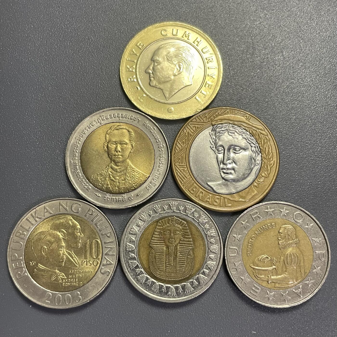 回流0405 土耳其、泰国、巴西、菲律宾、埃及、葡萄牙双金属币6枚