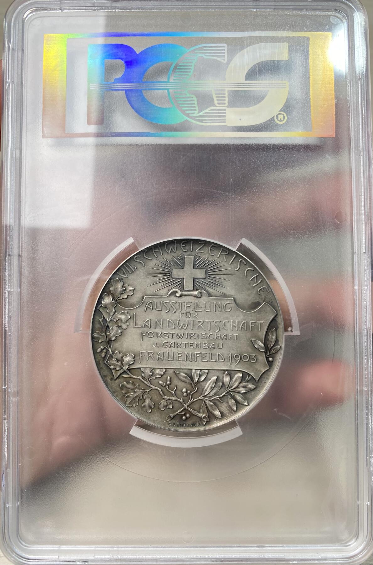 万国钱币拍卖第064期 PCGS SP64 1903年瑞士农业、林业和园艺博览会纪念大银章 罕见瑞士女神花冠侧像 设计饱满精美大规格