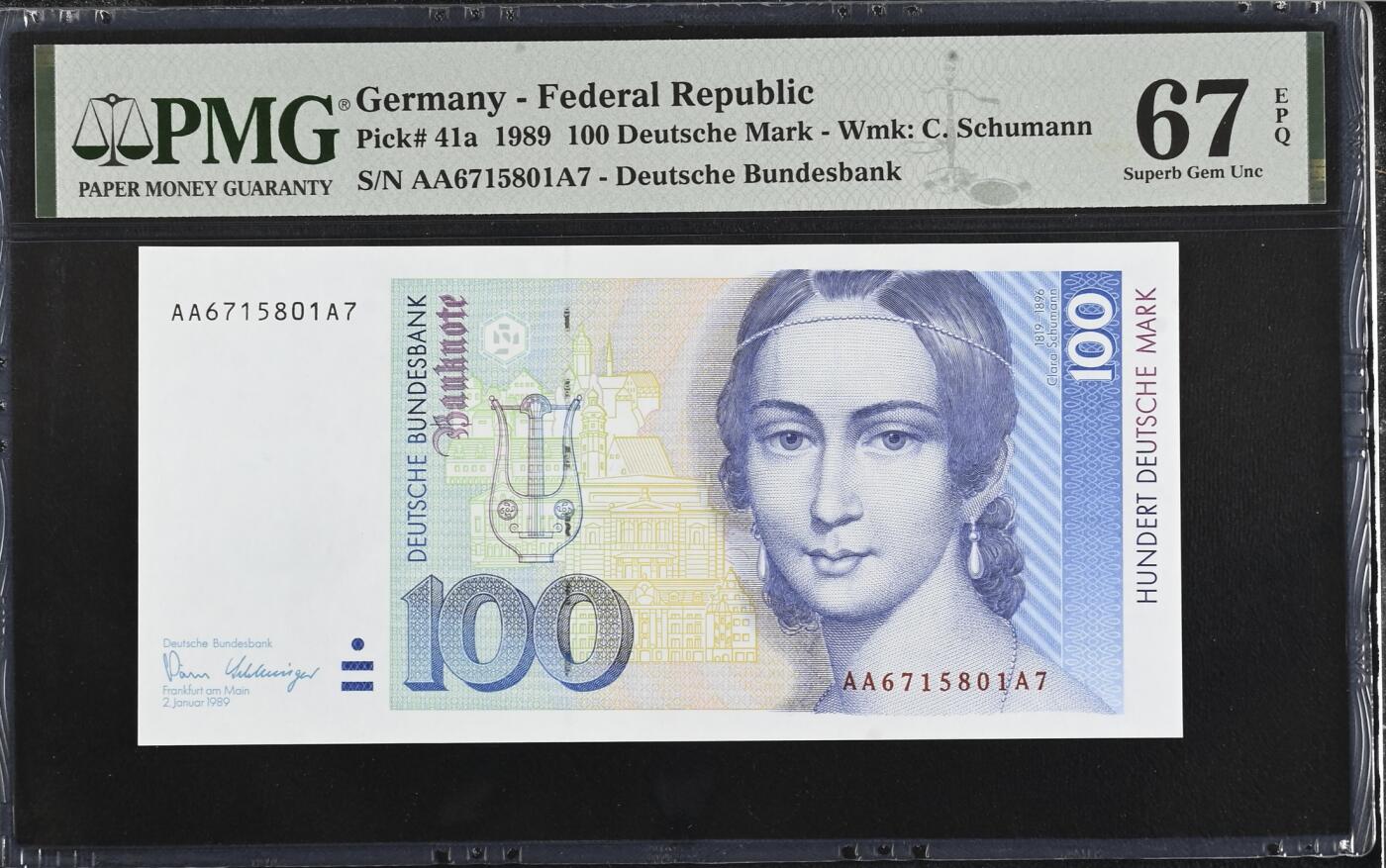 《愛美收藏》第239期-4.5周日外币黄金场  德国100马克 PMG67E 1989年克拉拉 稀少AAA 无4