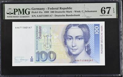 《愛美收藏》第239期-4.5周日外币黄金场  - 德国100马克 PMG67E 1989年克拉拉 稀少AAA 无4