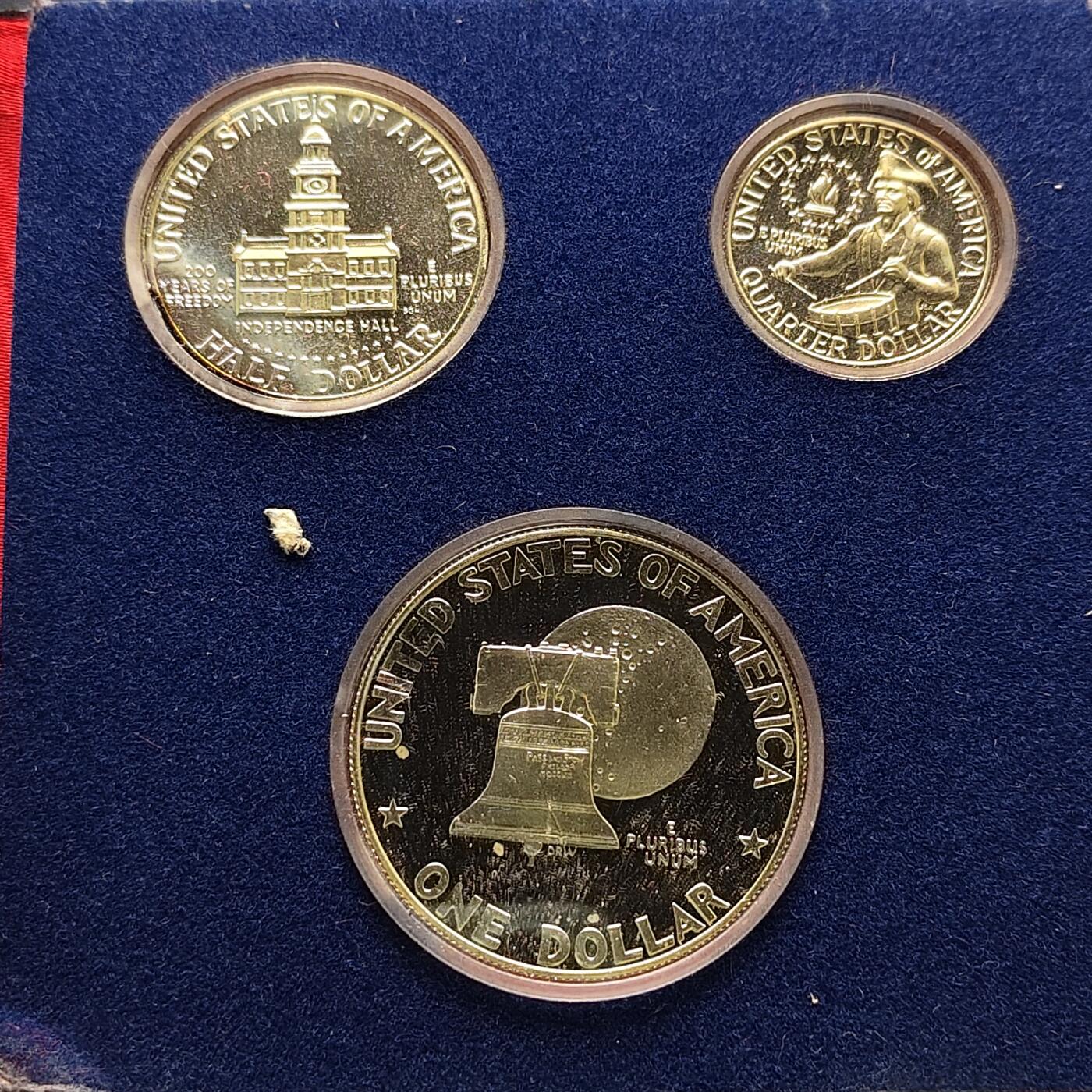 【全场包邮】纯粹捡漏拍519场 美国1976年独立200周年3枚全银精制纪念套币-盒证全