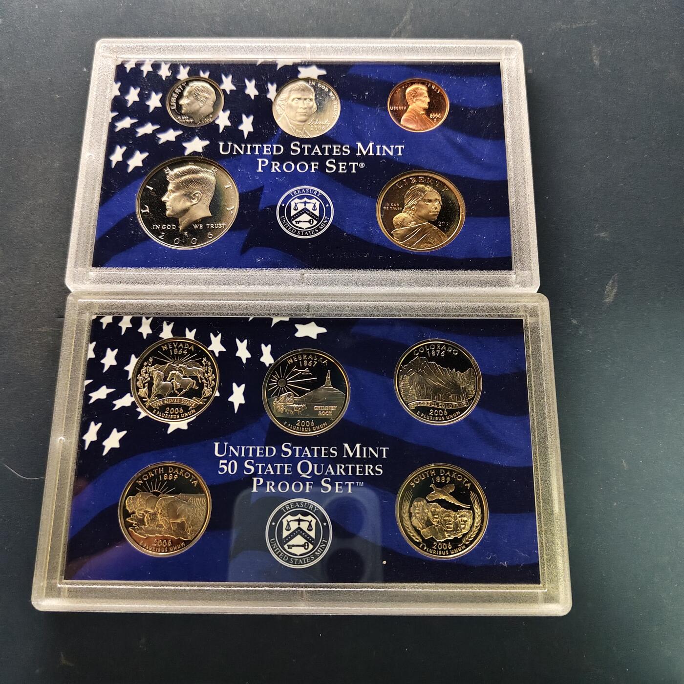 【全场包邮】纯粹捡漏拍519场 美国2006年官方封装精制套币（流通币一盒+州币一盒）-盒证全
