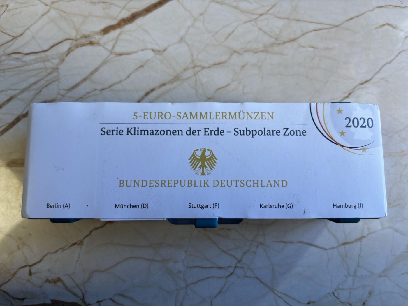 第196期拍卖 德国2020年地球气候带4亚寒带蓝绿环精制币5枚