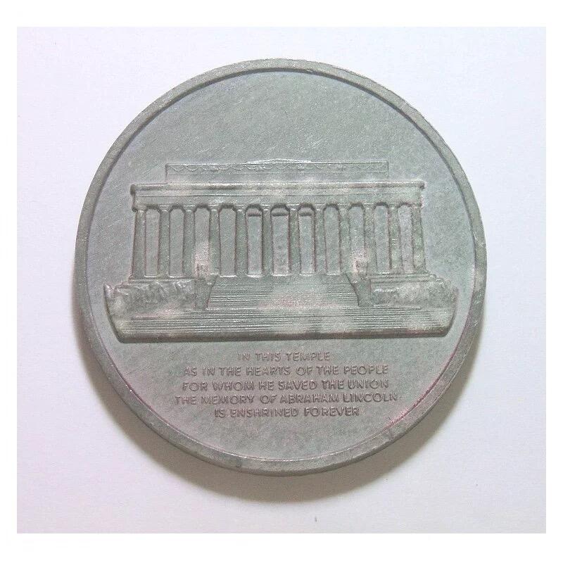 美国1865年 林肯总统+纪念堂高浮雕精制大合金章 50MM