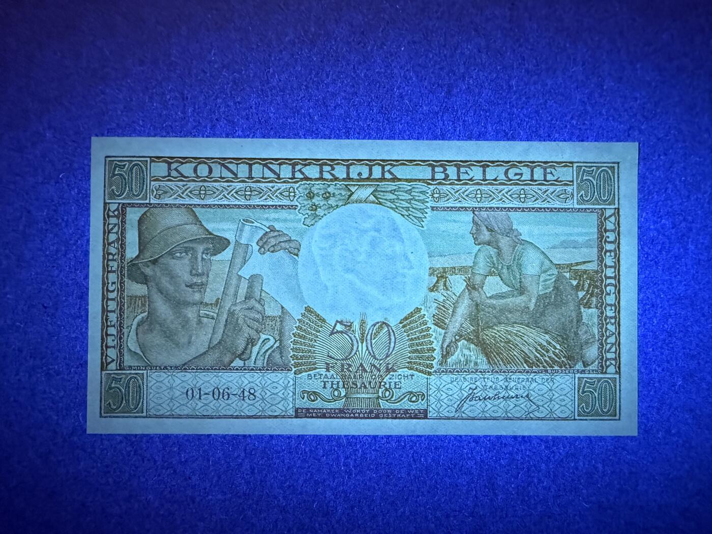 《愛美收藏》第239期-4.5周日外币黄金场  比利时50法郎 UNC 1948年首发年a版 无4