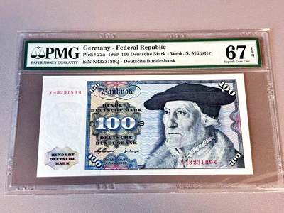 【Blue Auction】世界纸币精拍第804期——18级TOP拍卖/信誉/品质/专业/高效💫 - 【p22a】德国 1960年100马克 明斯特 PMG67EPQ 
