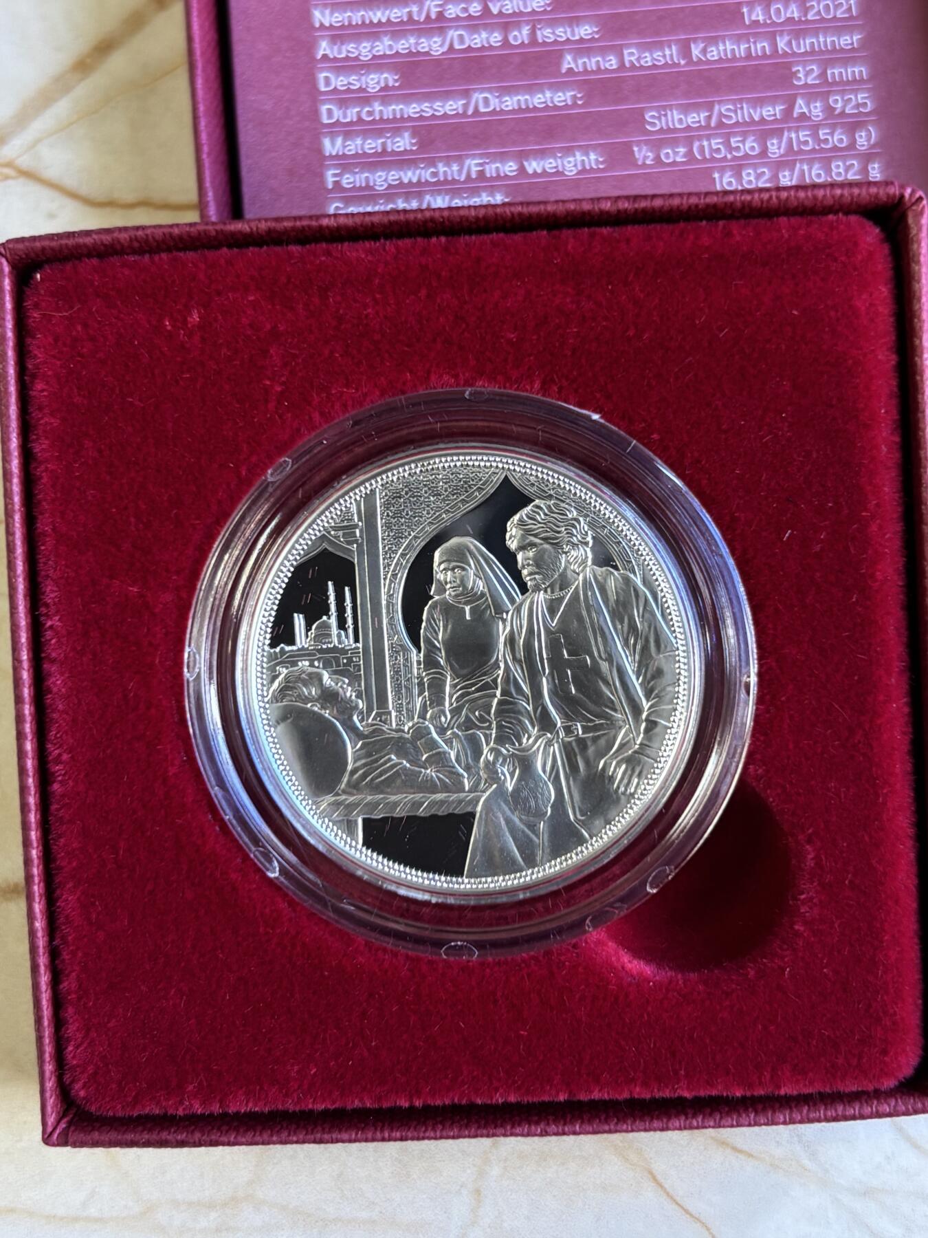 第196期拍卖 奥地利2021年骑士传说系列5兄弟友情精制纪念银币，925银，16.82克，发行30000枚
