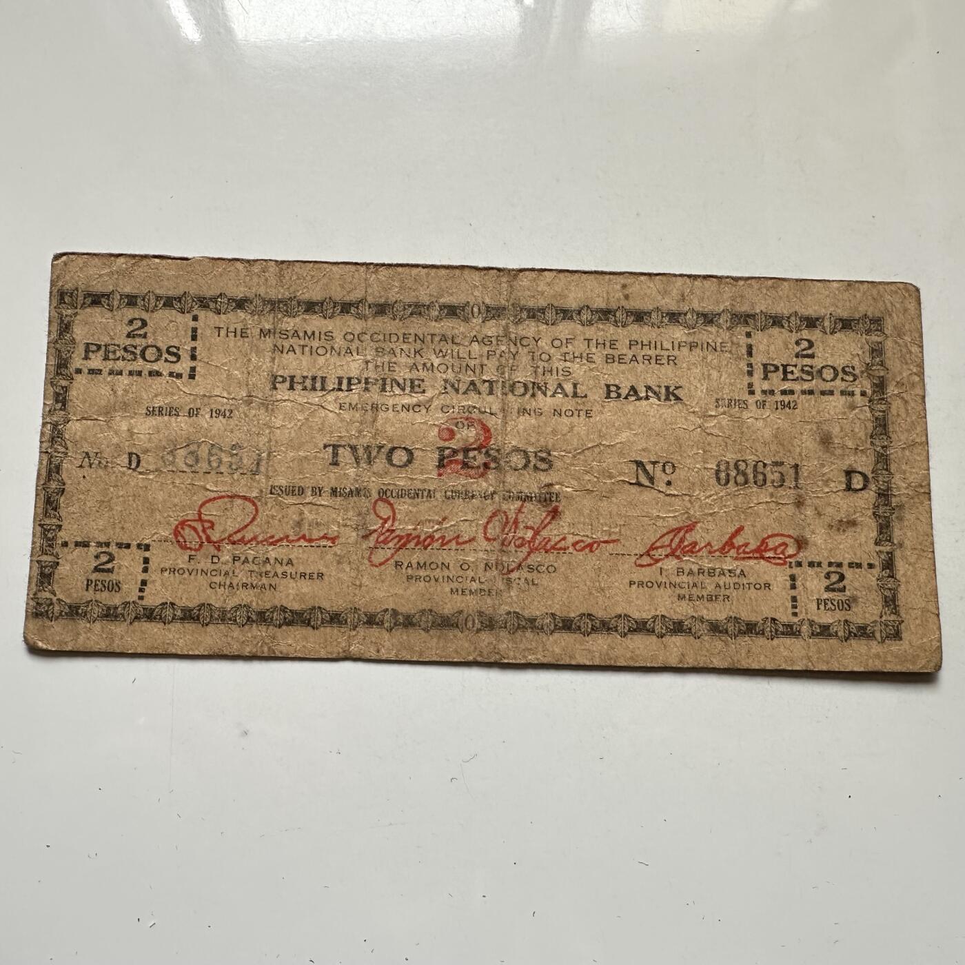 🌹外币初藏🌹🐯2026年第37场   每周二四六晚8️⃣点 接代拍 菲律宾 1942年 西米萨米斯省 2比索 二战紧急流通券