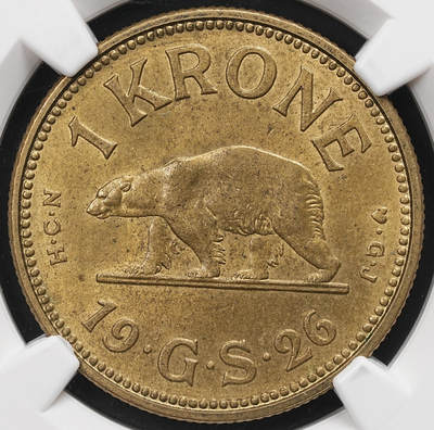 修遠堂世界钱币第110期 - NGC MS62 1926年格陵兰1克朗
