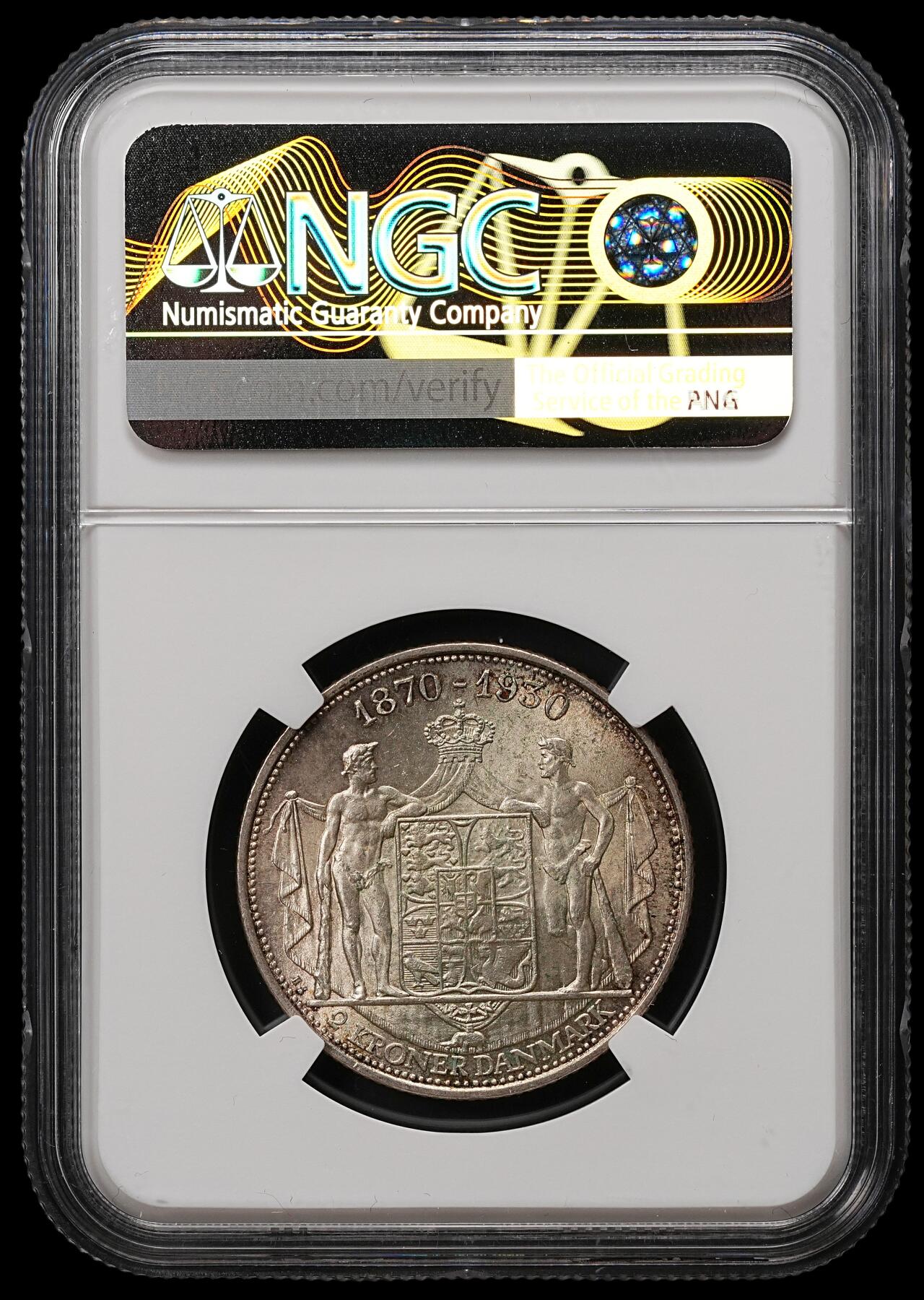 修遠堂世界钱币第110期 NGC MS65 1930年丹麦国王60大寿纪念2克朗银币