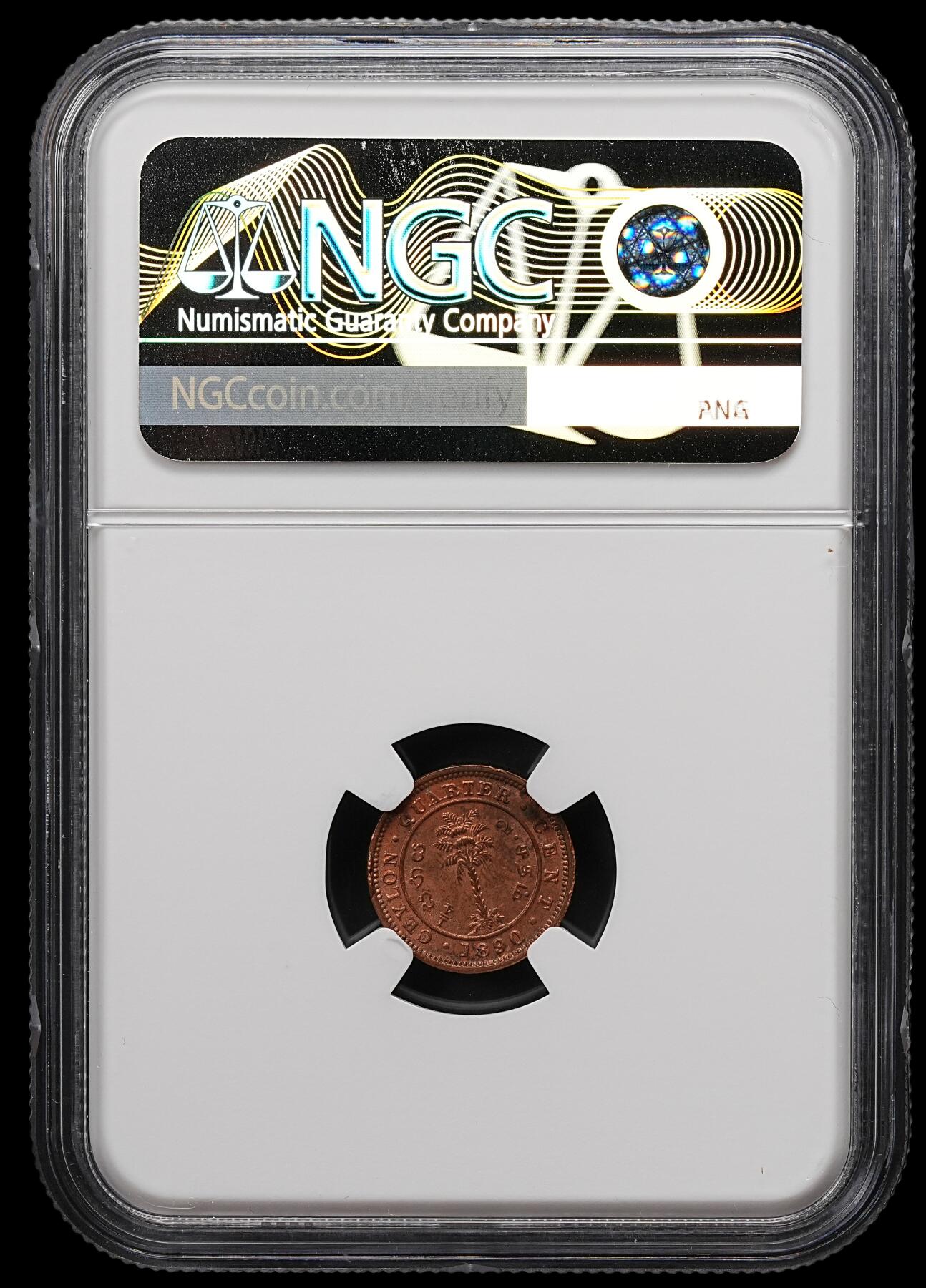 修遠堂世界钱币第110期 NGC MS63RB 1890年英属锡兰1/4分铜币
