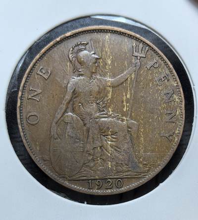 外国优质银币克朗币纪念章，每周六晚九点倒数截拍，满百包邮可寄存，持续收拍 - 英国乔治五世1920年1 便士铜币，正面为英王乔治五世像，背面是不列颠女神坐像，是一战后英国经济恢复期的经典流通辅币，见证了大英帝国战后历史。