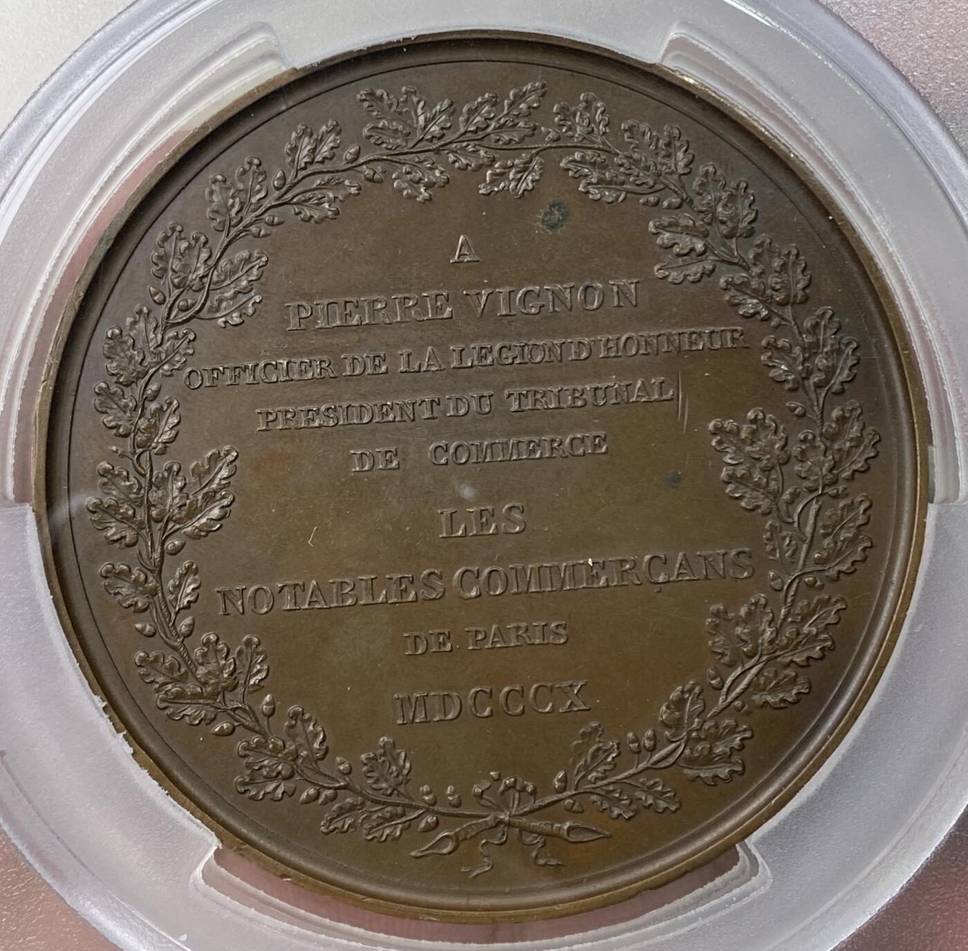 万国钱币拍卖第064期 PCGS UNCD 1810年法国拿破仑一世纪念巴黎商事法院院长皮埃尔·维农大铜章 大规格68MM