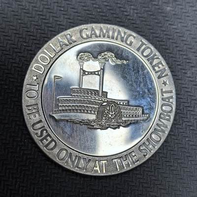 外国优质银币克朗币纪念章，每周六晚九点倒数截拍，满百包邮可寄存，持续收拍 - 精制美国1966年拉斯维加斯 演艺船酒店1 美元代币