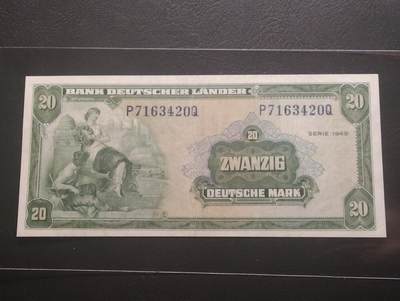 2026四月第一期，总222期 - 德国1949版20马克AUNC，后期“德意志国家银行”抬头，铁匠和桂冠女神