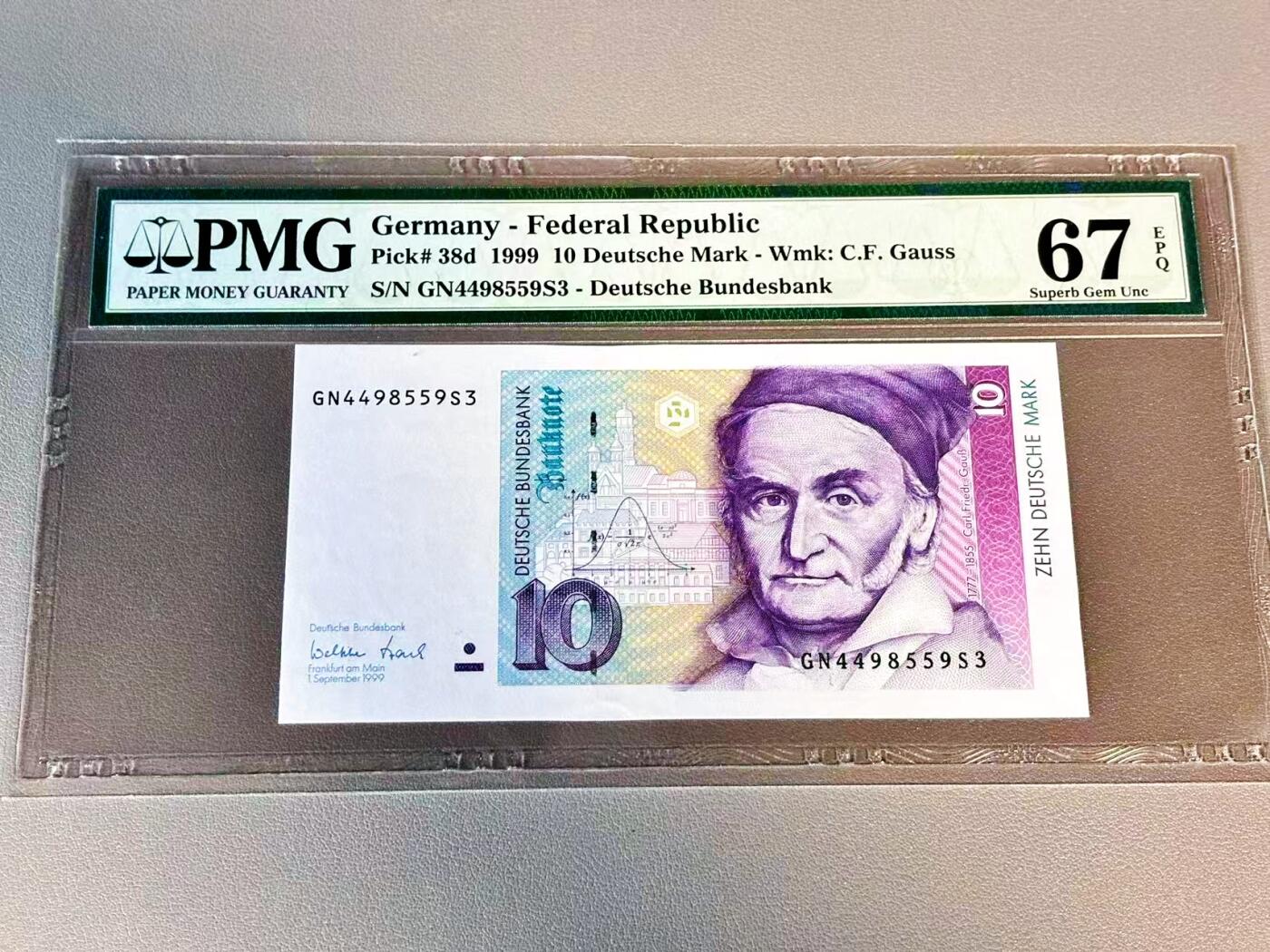 【Blue Auction】世界纸币精拍第804期——18级TOP拍卖/信誉/品质/专业/高效💫 【p38d】德国 1999年10马克 PMG67EPQ 