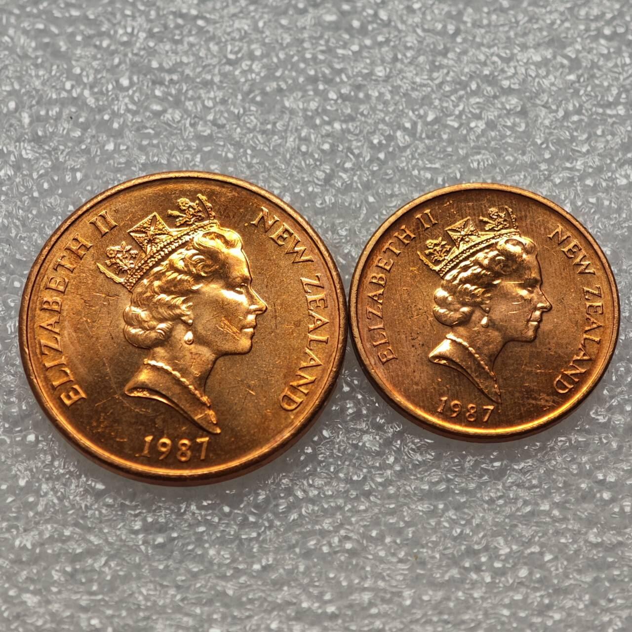  【淘币小摊】限时拍第八百九十二拍   教皇国塞舌尔加纳危地马拉场    每周一统一发货 新西兰1987年1-2分铜币高冠版 km58-59