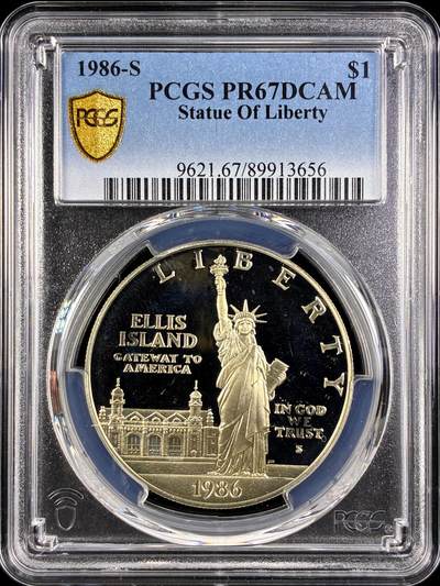 【雨安】【直播拍卖】【第0131期-评级币章】2026-04-04 周六 19:30 (金价1060, 银价18.08)  - [评级现代] USA 美国 纪念币 1美元 1986年 自由女神 PCGS-PR67DCAM 精制币