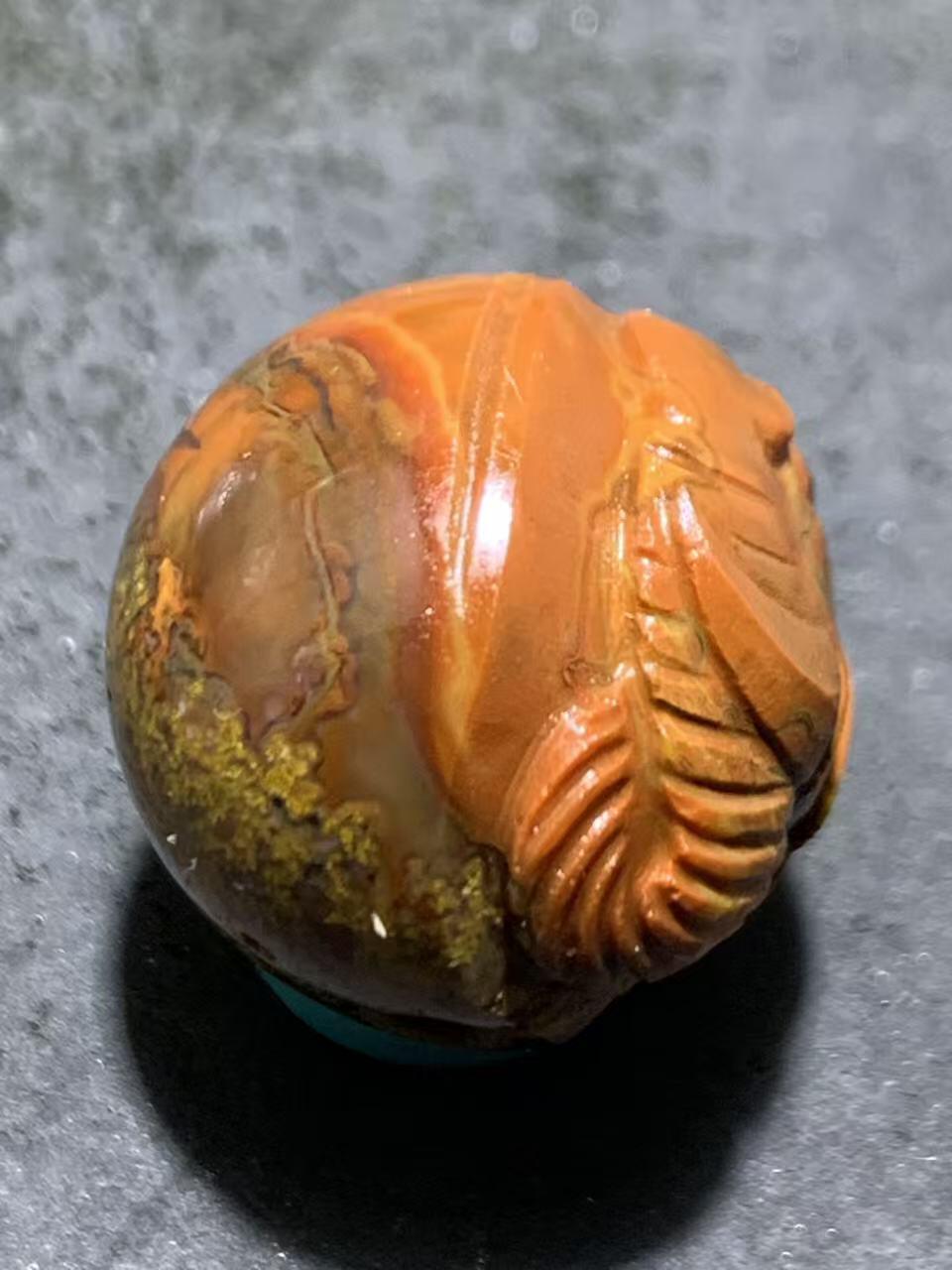 精美亚光草花纹战国红玛瑙手工俏色巧雕大象2.0圆珠一个