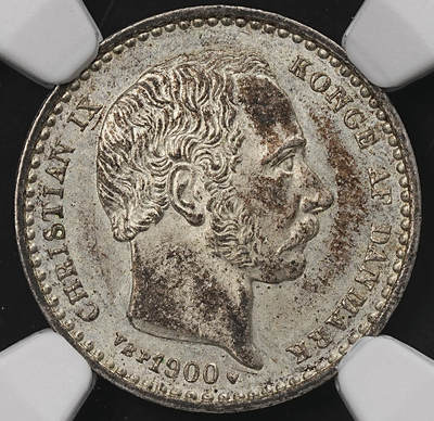 修遠堂世界钱币第110期 - NGC MS63  1900年丹麦海豚25欧尔银币