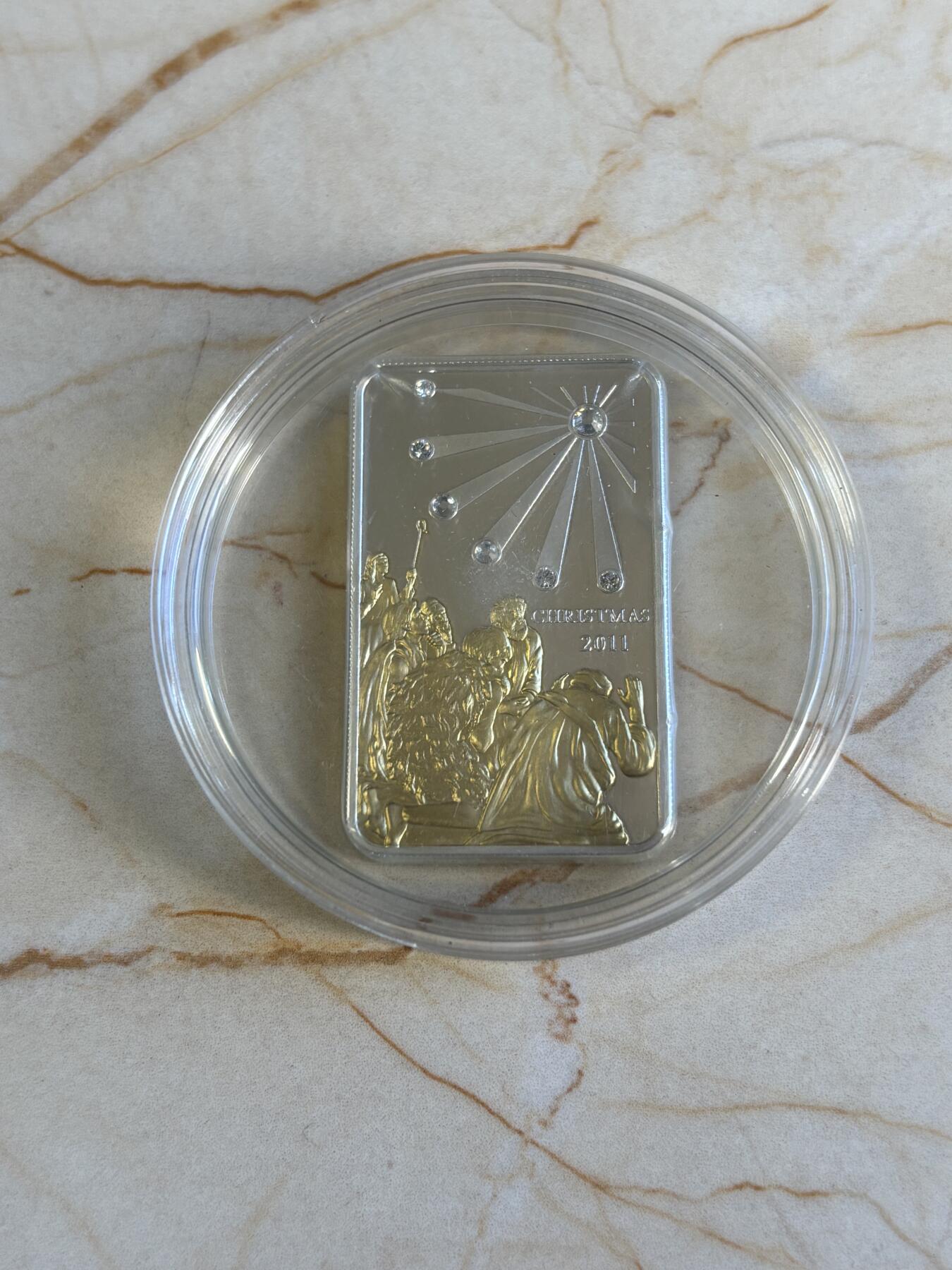 第196期拍卖 库克2011年圣诞节朝拜镶嵌水晶镀金条形纪念银币，925银，25克