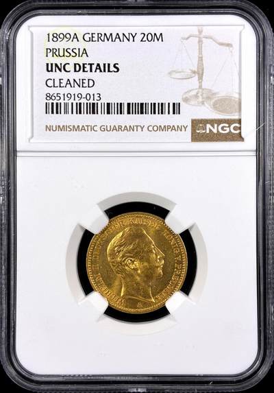 【雨安】【直播拍卖】【第0131期-评级币章】2026-04-04 周六 19:30 (金价1060, 银价18.08)  - [评级金铂] Germany [金币] 德国 帝国 J.252 Prussia普鲁士 20马克 (1890-1913) 威廉二世 1899年  NGC-UNC 早期少年份