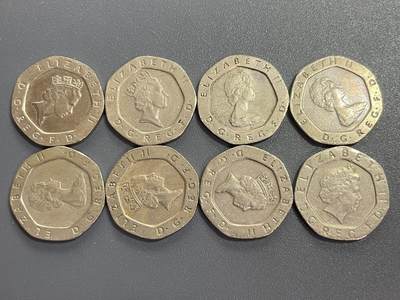 回流0405 - 英国七边形20便士8枚 都铎玫瑰