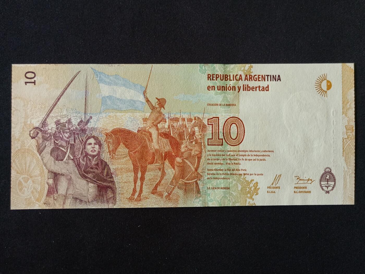 【游宝拍卖】丙午马年第18期 阿根廷-10比索【全新UNC】