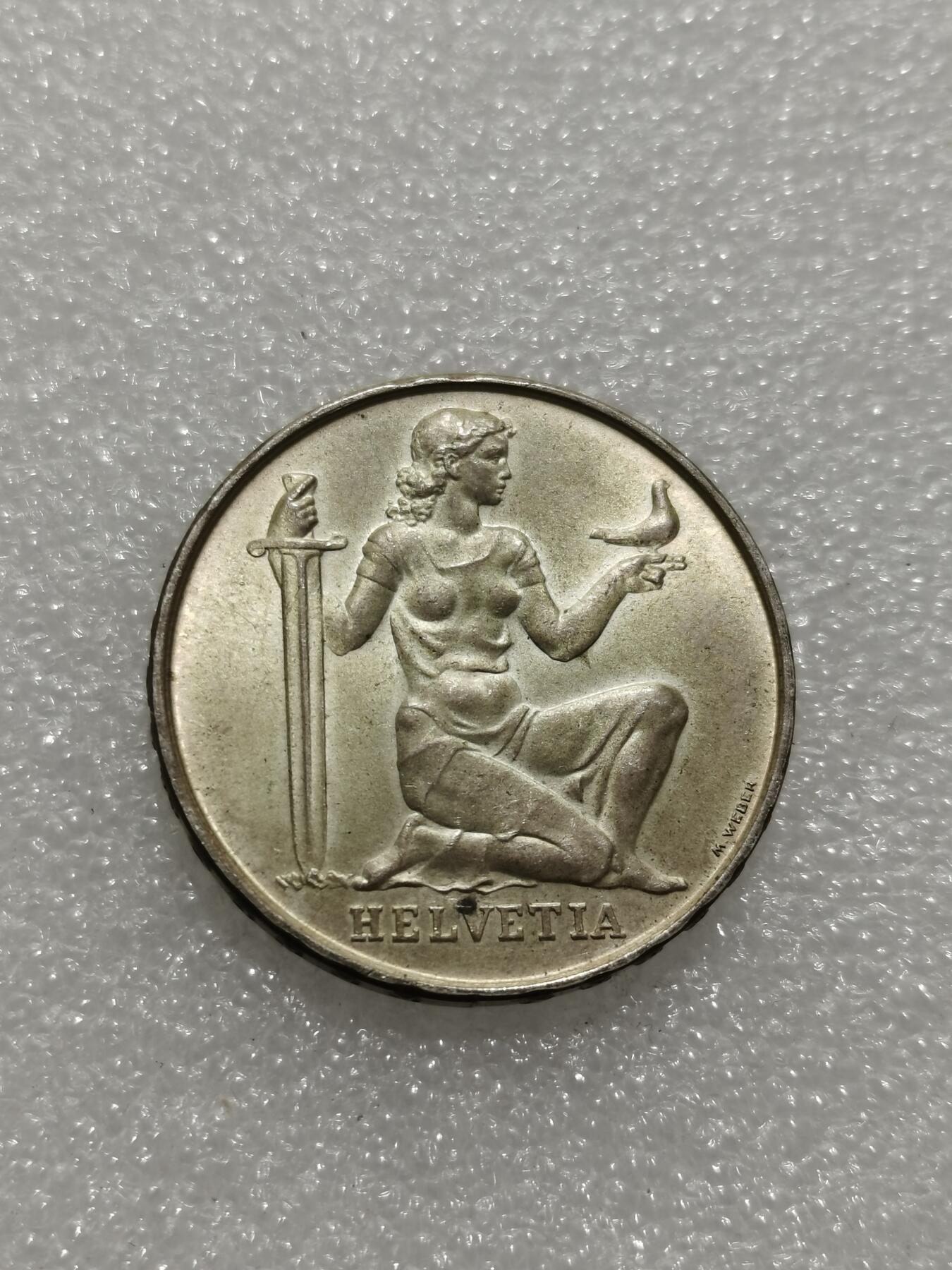 天下钱庄专场欢迎参拍 1936瑞士女神5法郎银币