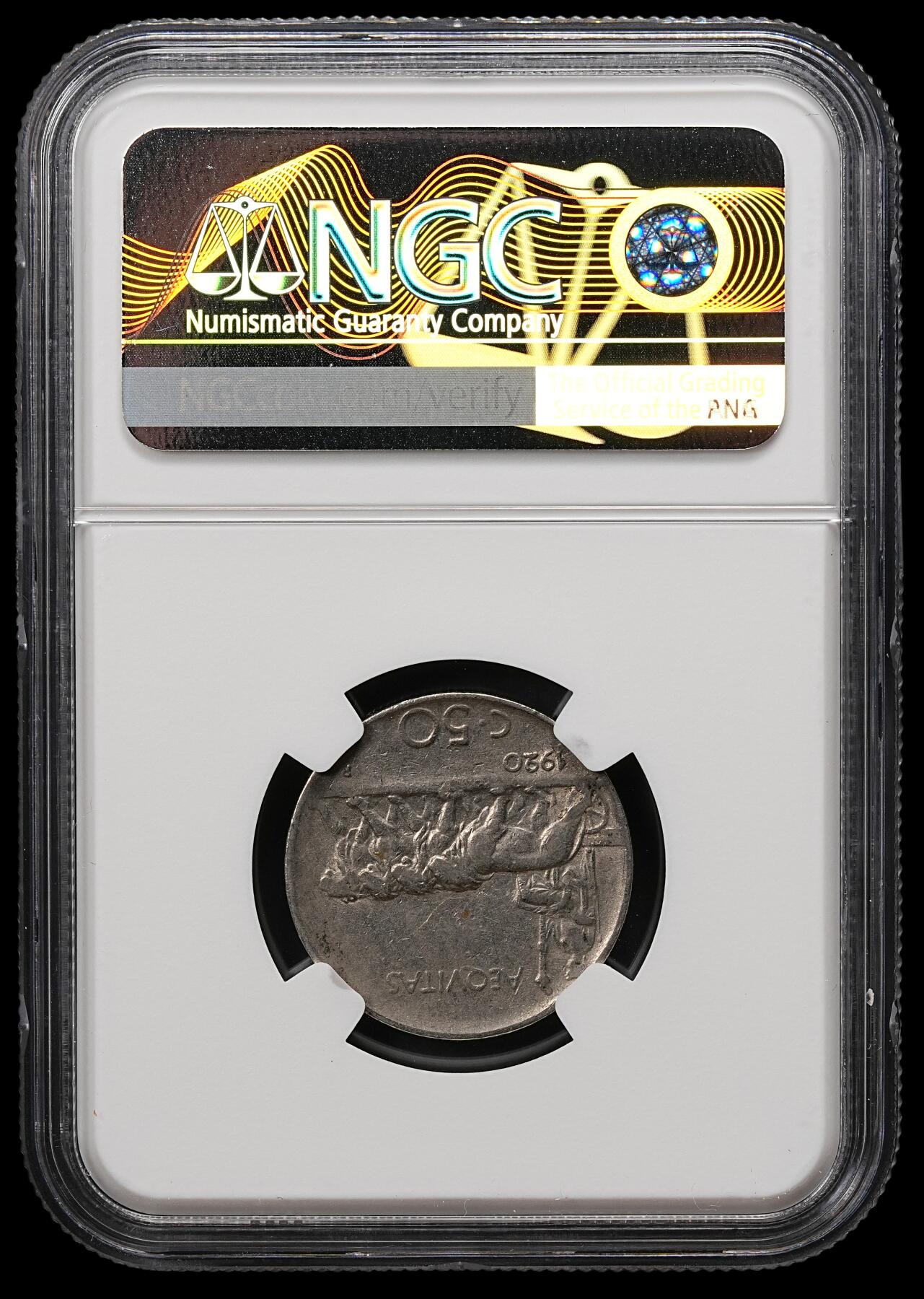 修遠堂世界钱币第110期 NGC XF40 1920年意大利50分，稀少齿边版