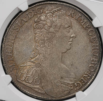 修遠堂世界钱币第110期 - NGC AU58 1765年神圣罗马帝国-奥地利玛丽亚・特蕾莎1泰勒大银币，金茨堡（Günzburg）造币厂铸