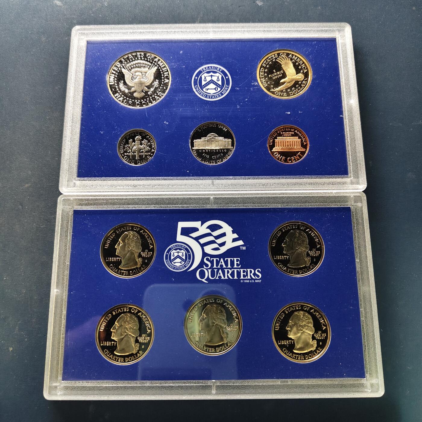 【全场包邮】纯粹捡漏拍519场 美国2003年官方封装精制套币（流通币一盒+州币一盒）-原盒无证书