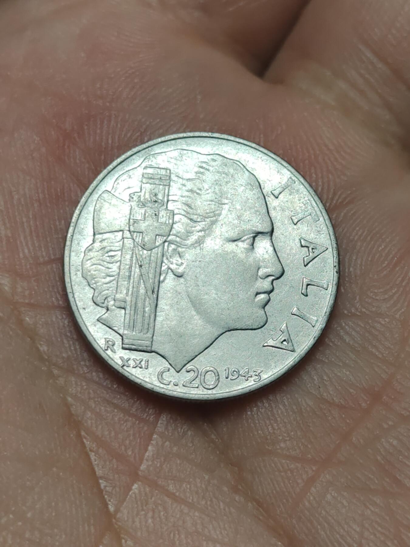 2026年第四十场(总第二百零九场）外国好品散币场(免佣金) 意大利王国1943年20分(维托里奥·埃马努埃莱三世第四版，R标罗马造，有磁版，关门年)