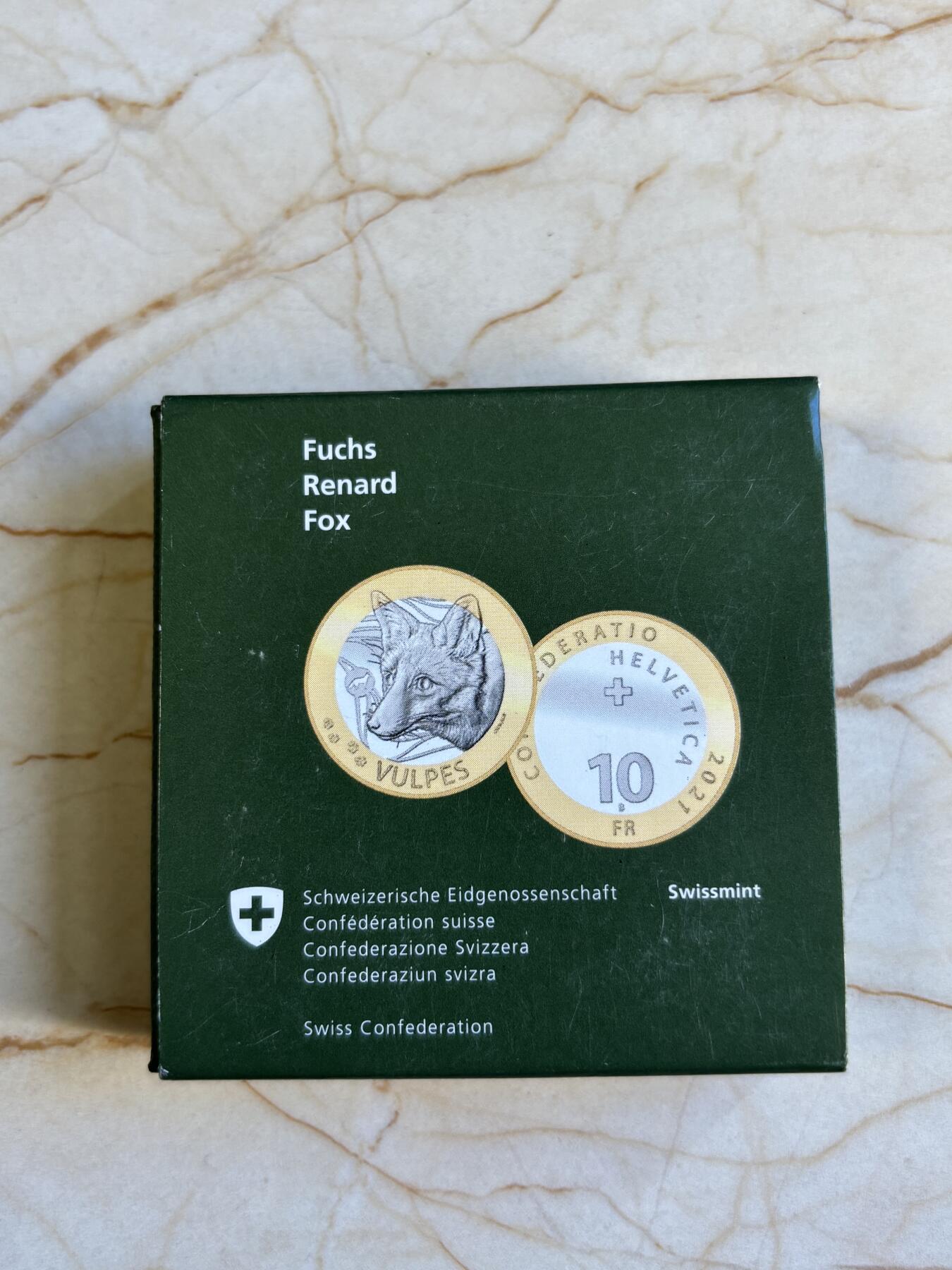 第196期拍卖 瑞士2021年森林动物狐狸10法郎双色精制纪念币，有氧化，