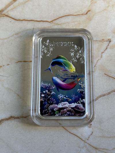 第196期拍卖 - 库克2014十二星座系列双鱼座彩色长方形精制银币20克，999银，发行5000枚